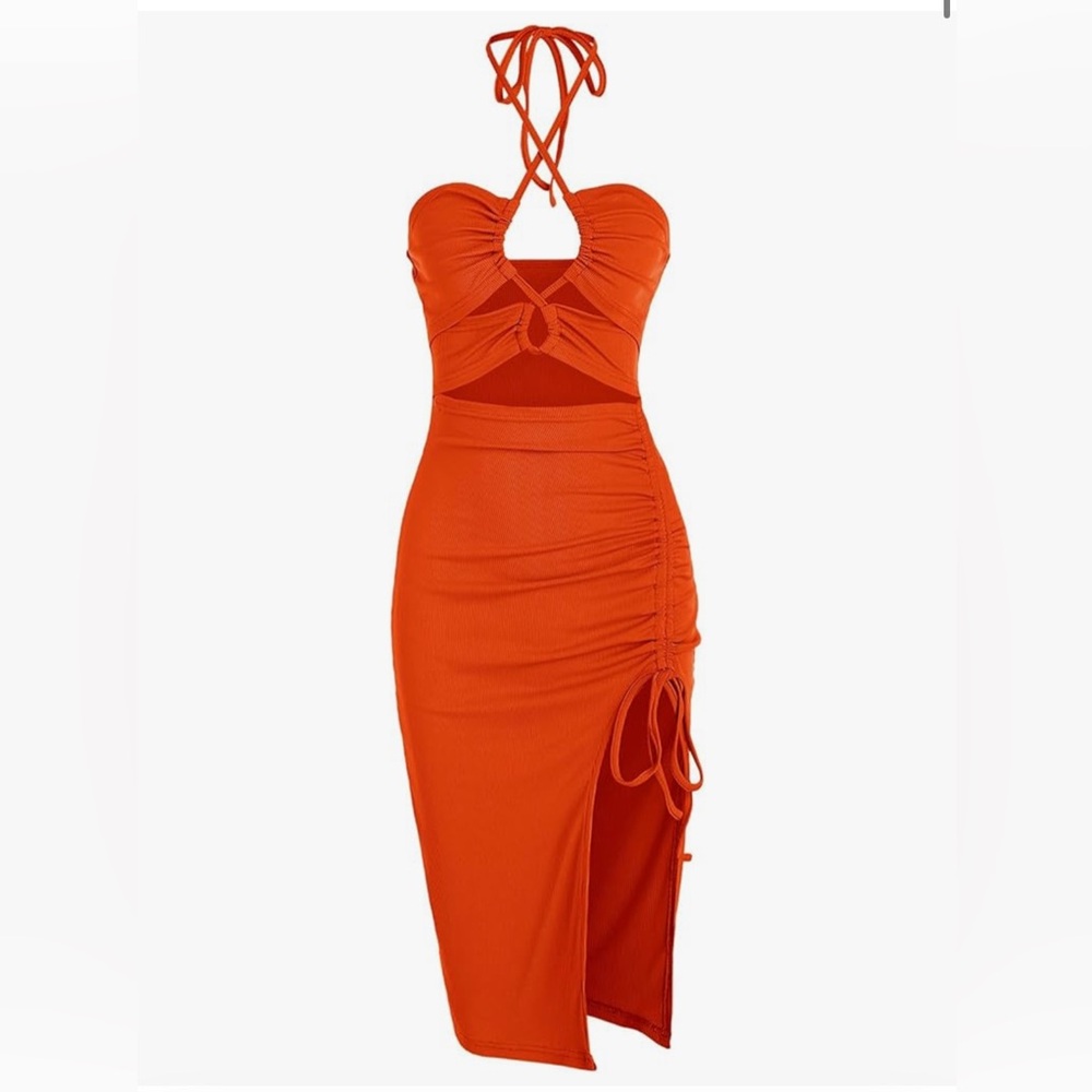Orange Halter Dress with cutouts